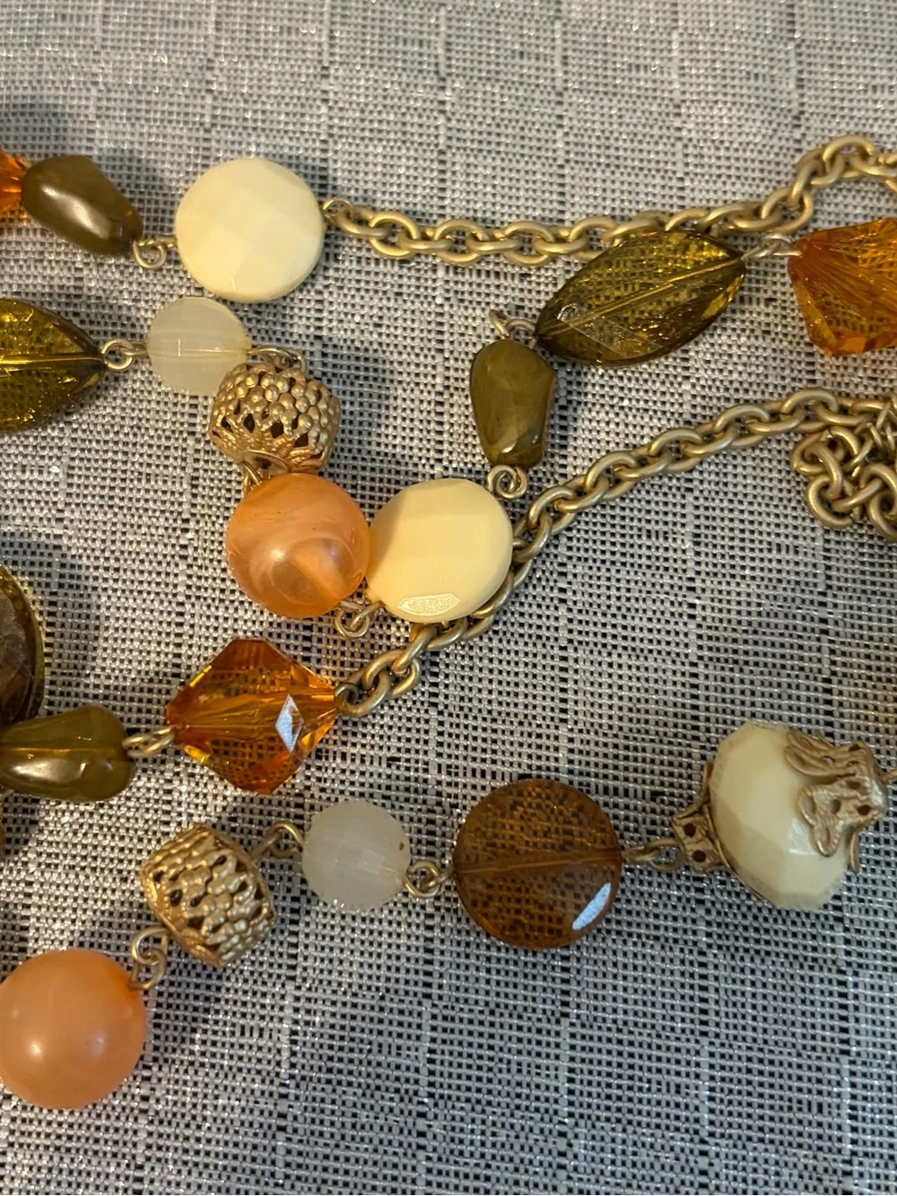 Elegant Multi-Bead Women’s Necklace in Amber, Olive and Cream